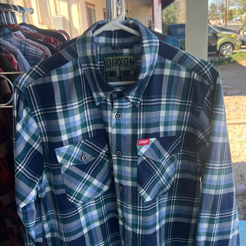 DIXXON Navy and Green Plaid Men's Shirt